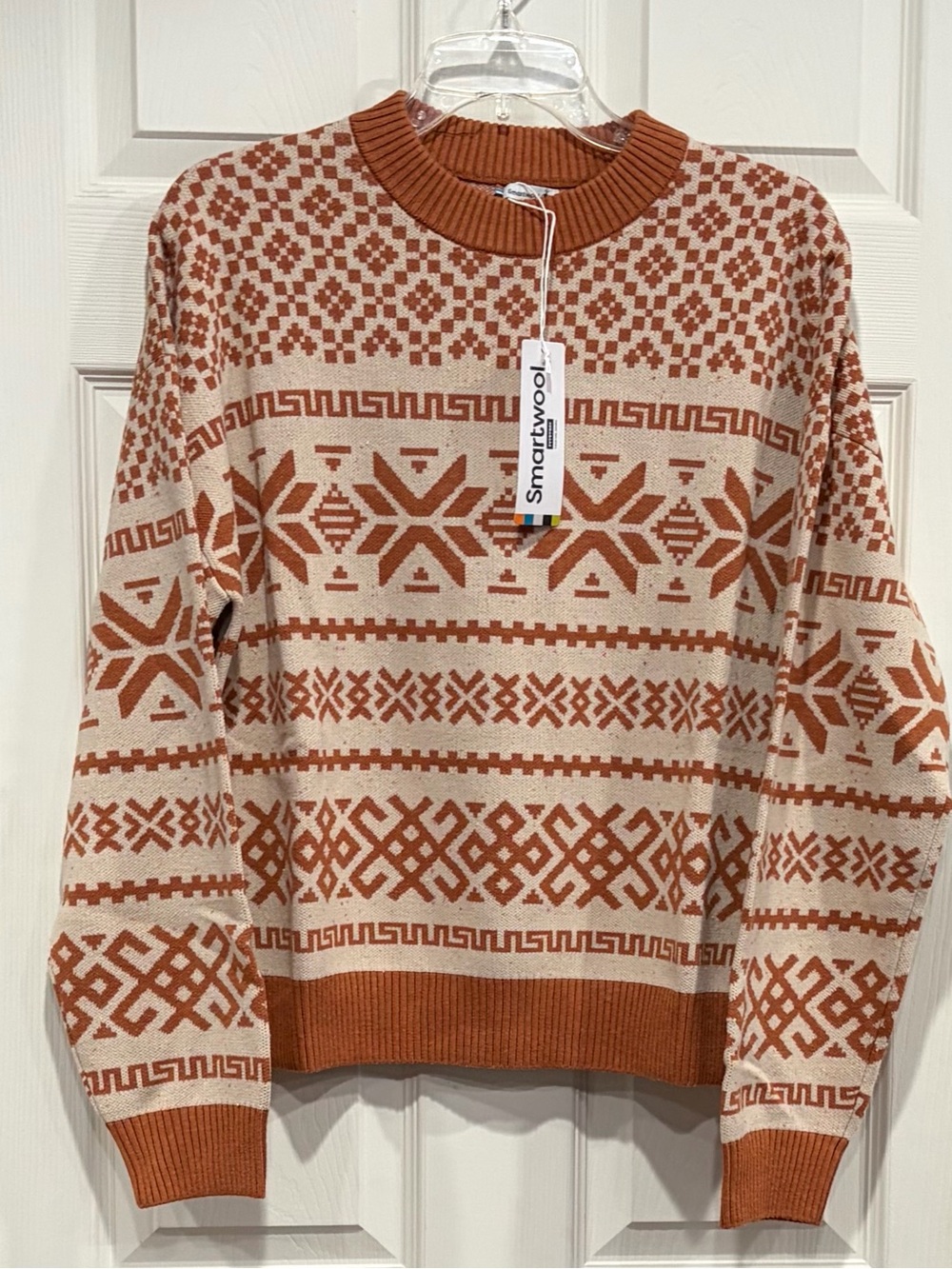 SmartWool Women's Medium Edgewood Heritage Crew Sweater Tan Rust Pattern NWT